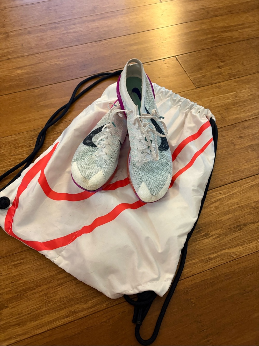 Nike White, Black & Pink Racing Flats with Bag
